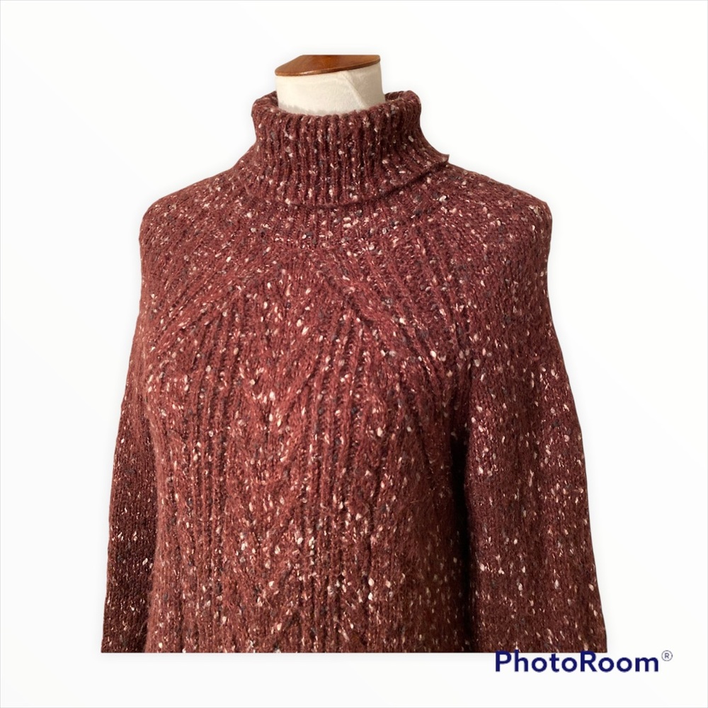 Sanctuary Cable Knit Turtleneck Sweater XS Burgundy Marled Chunky Cozy